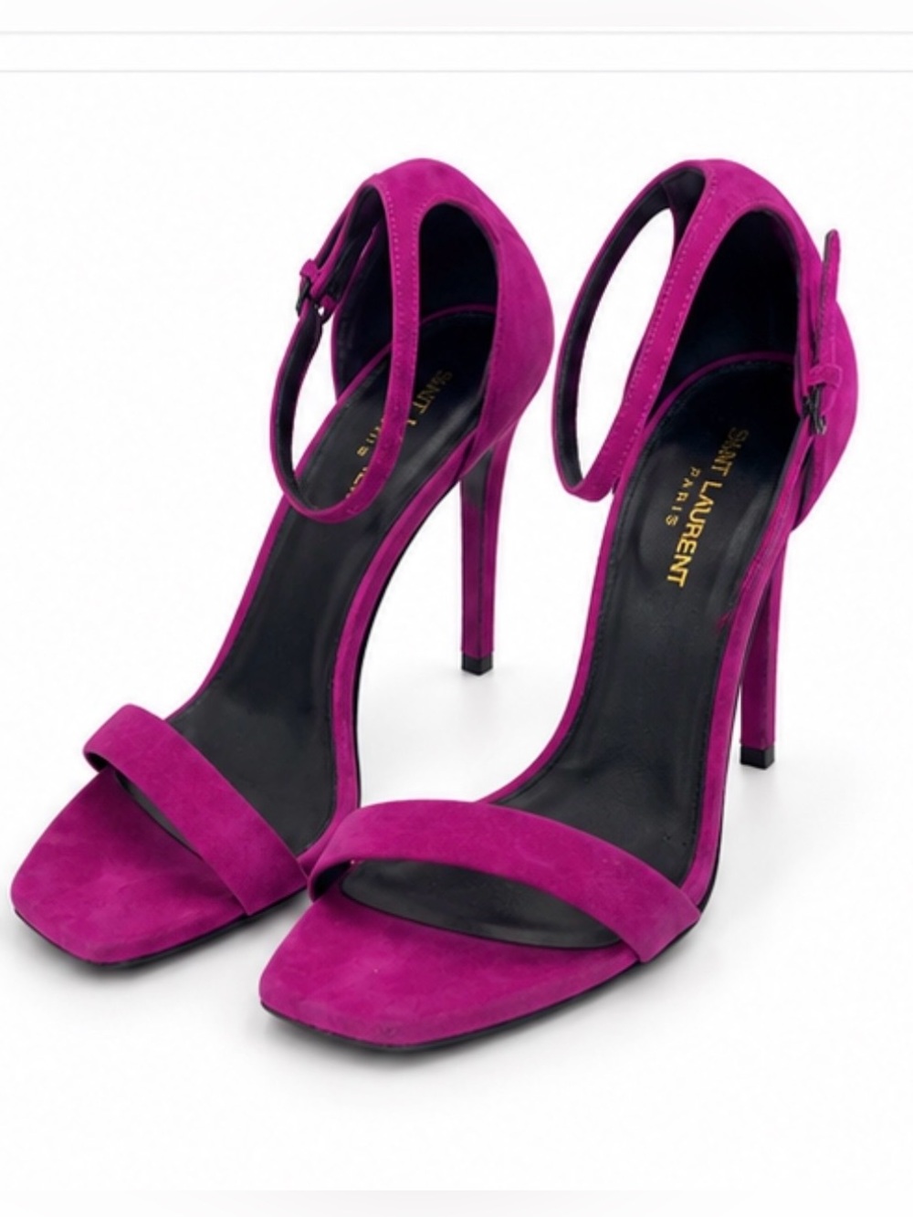 SAINT LAURENT Amber Purple Suede Heeled Sandals